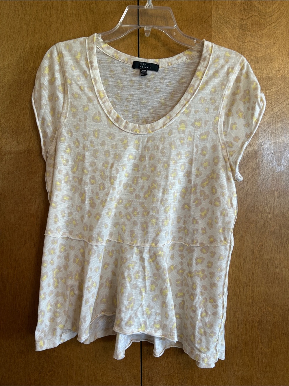 Kelly Renee Pale Yellow Animal Print Scoop Neck Top